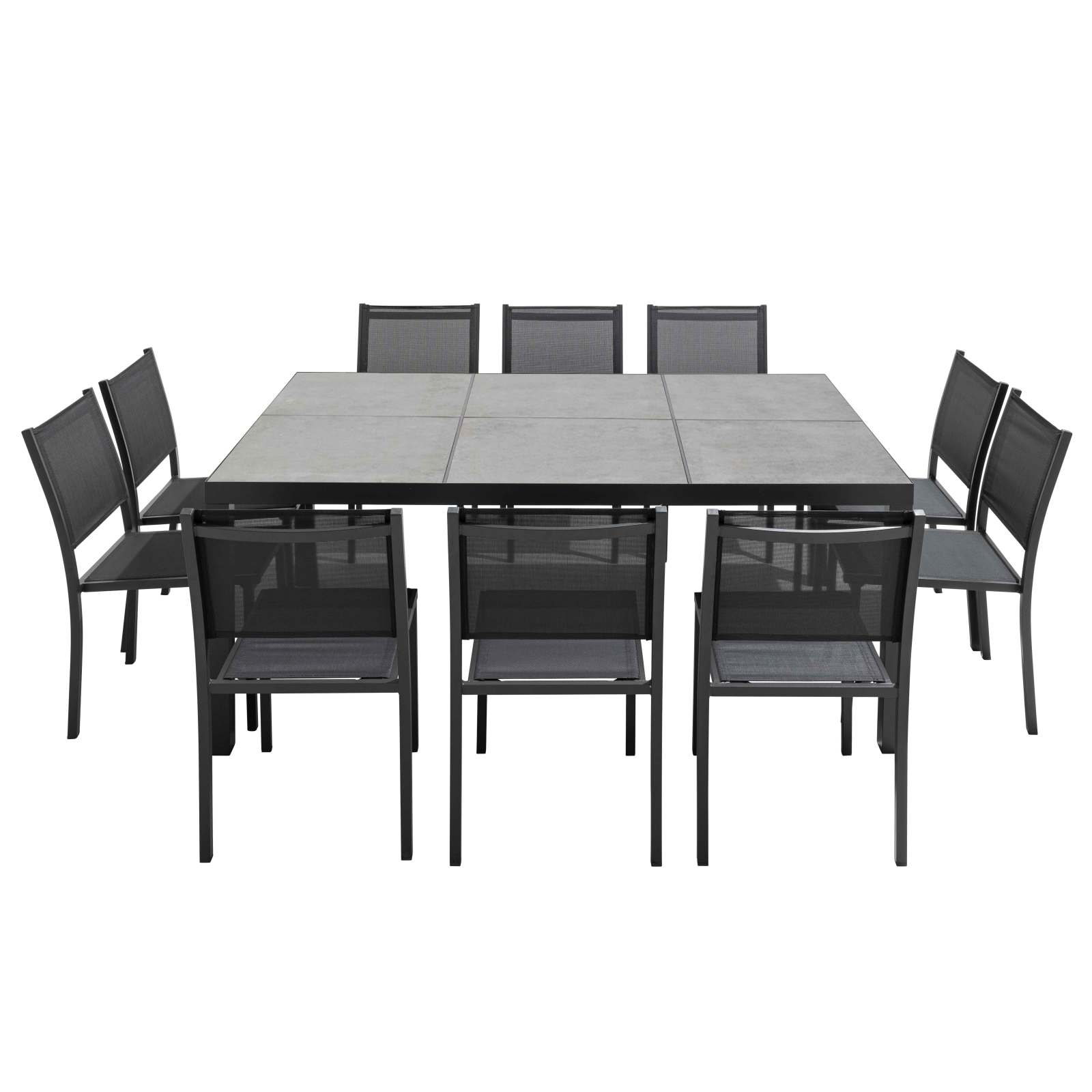 Table de jardin rectangulaire en céramique 182 x 121 cm et 10 chaises