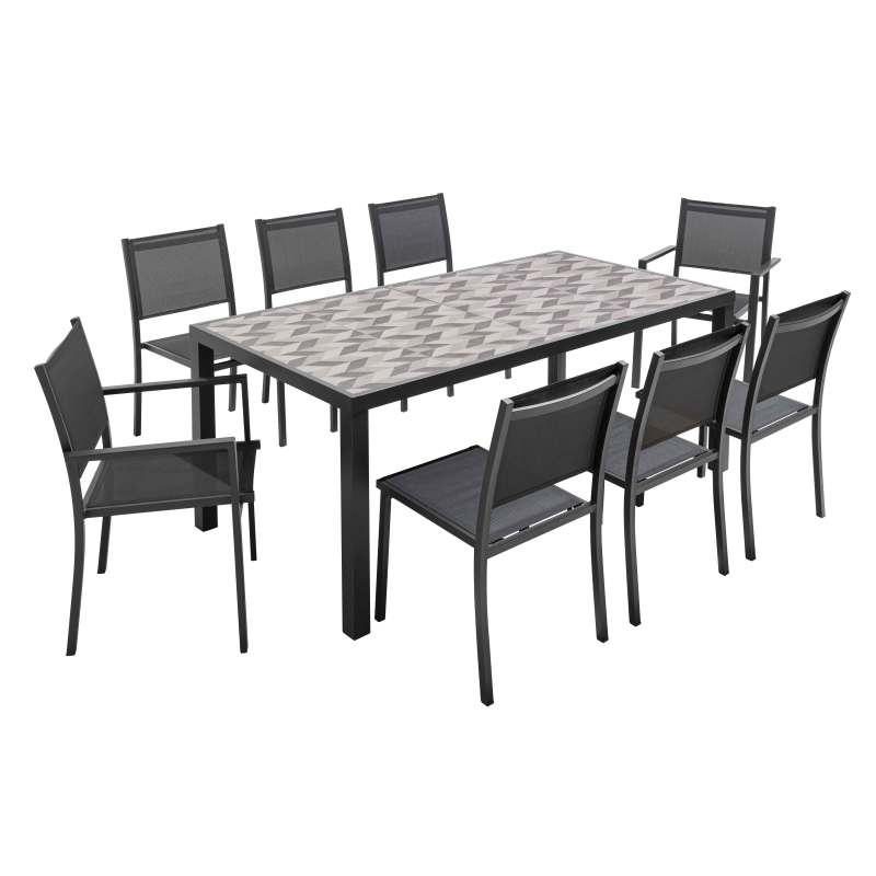 Table de jardin 8 places en aluminium et céramique motif Tilt