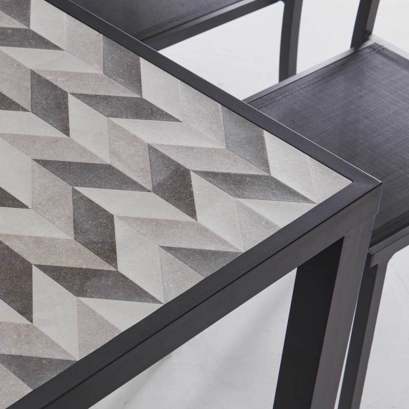 Table de jardin 8 places en aluminium et céramique motif Tilt