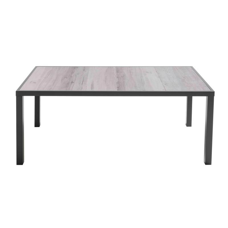 Table avec plateau en céramique effet bois grisé 8 personnes