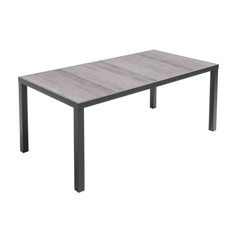 Table avec plateau en céramique effet bois grisé 8 personnes