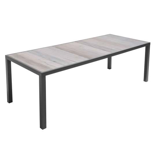 Table de jardin en céramique effet bois grisé (230 x 95 x 74 cm)