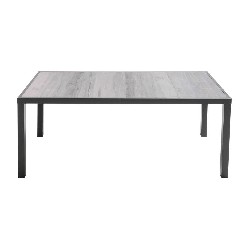 Table de jardin plateau en céramique effet bois grisé (185 x 95 x 74 cm)