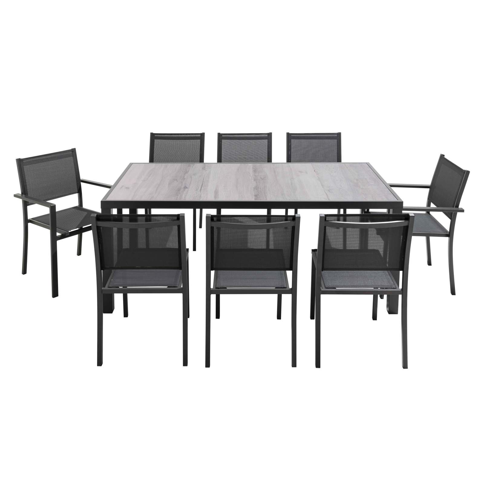 Table de jardin plateau en céramique effet bois grisé (185 x 95 x 74 cm)