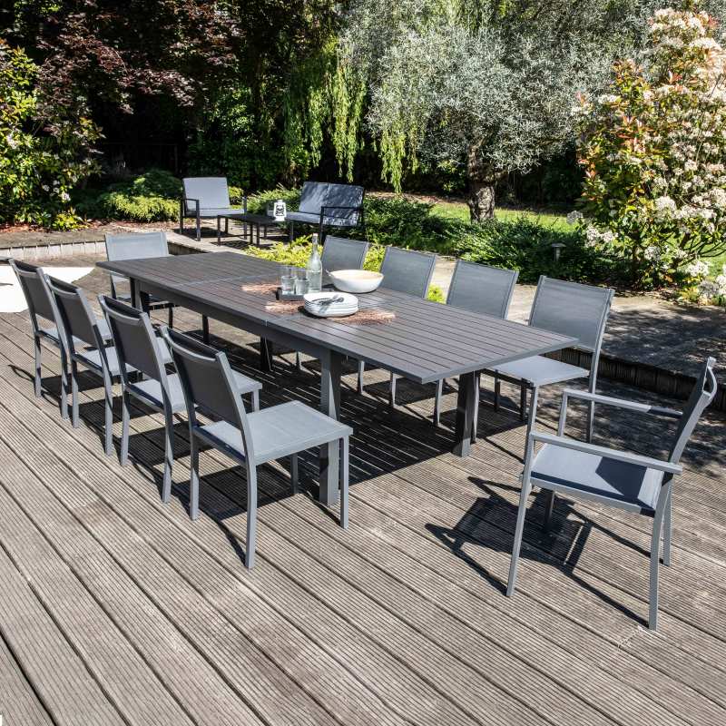 Table de jardin extensible aluminium et bois composite (200/300 x 97 x 75 cm)