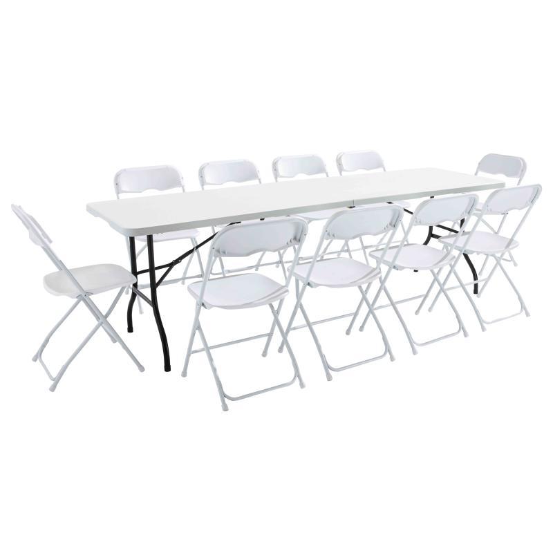 Ensemble table et 10 chaises pliantes de jardin 244cm
