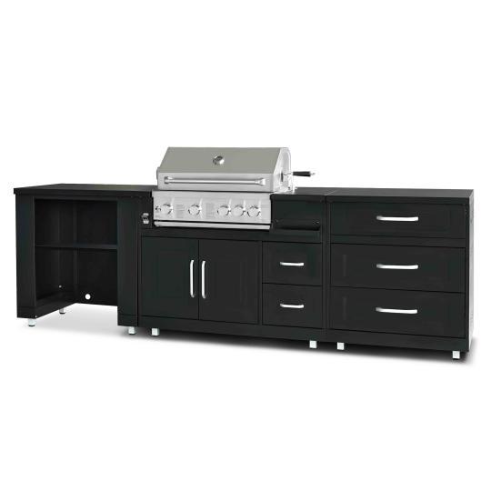 Cuisine extérieure en métal avec barbecue et rangements - 3 modules | Oviala