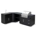 Cuisine d’extérieur angle 4 éléments avec évier et module cuisson barbecue