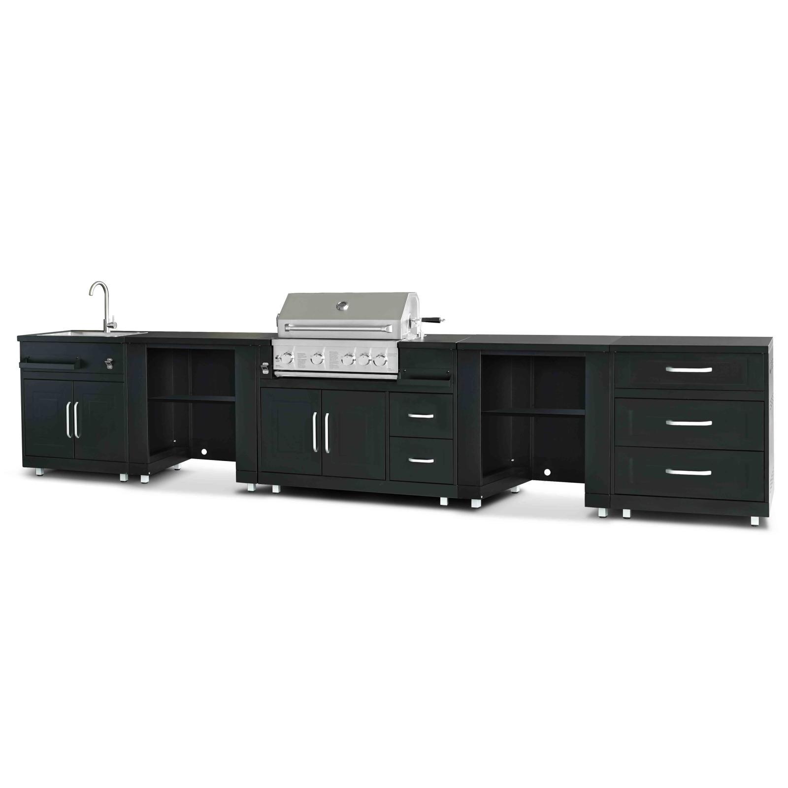 Cuisine d’extérieur acier 5 éléments avec 2 modules étagères