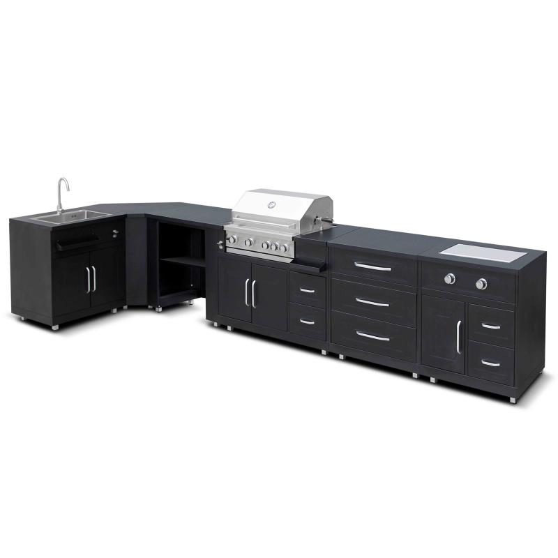 Cuisine d’extérieur d'angle 6 éléments avec évier et 2 modules de cuisson