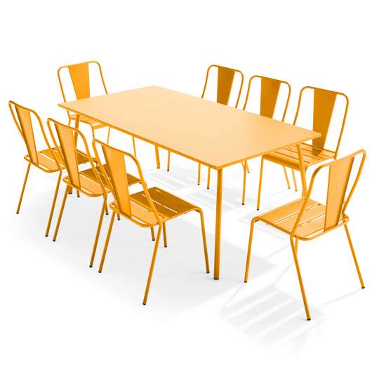 Table de jardin en métal 180x90 cm et 8 chaises | Oviala