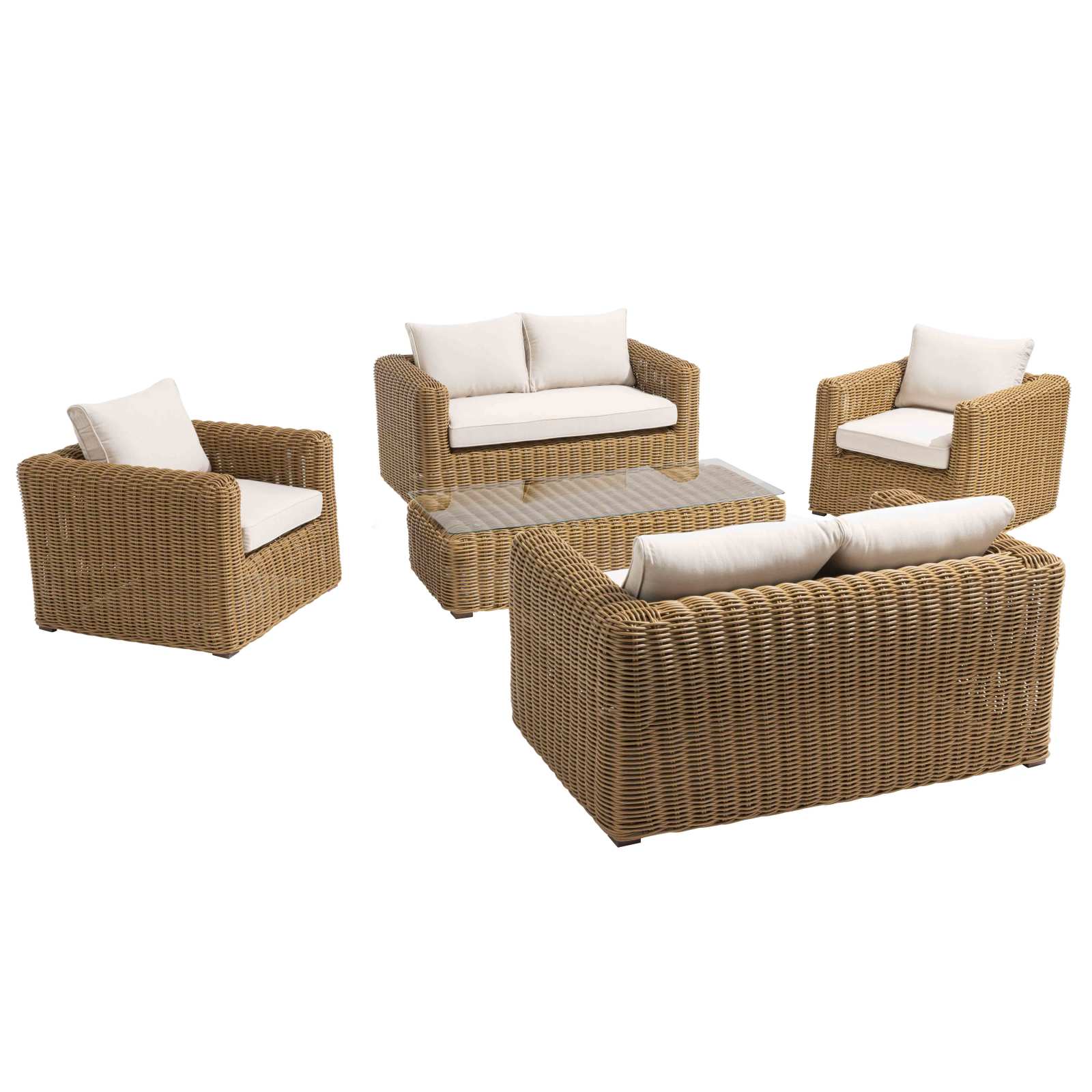 Salon de jardin bas 6 places en résine tressée