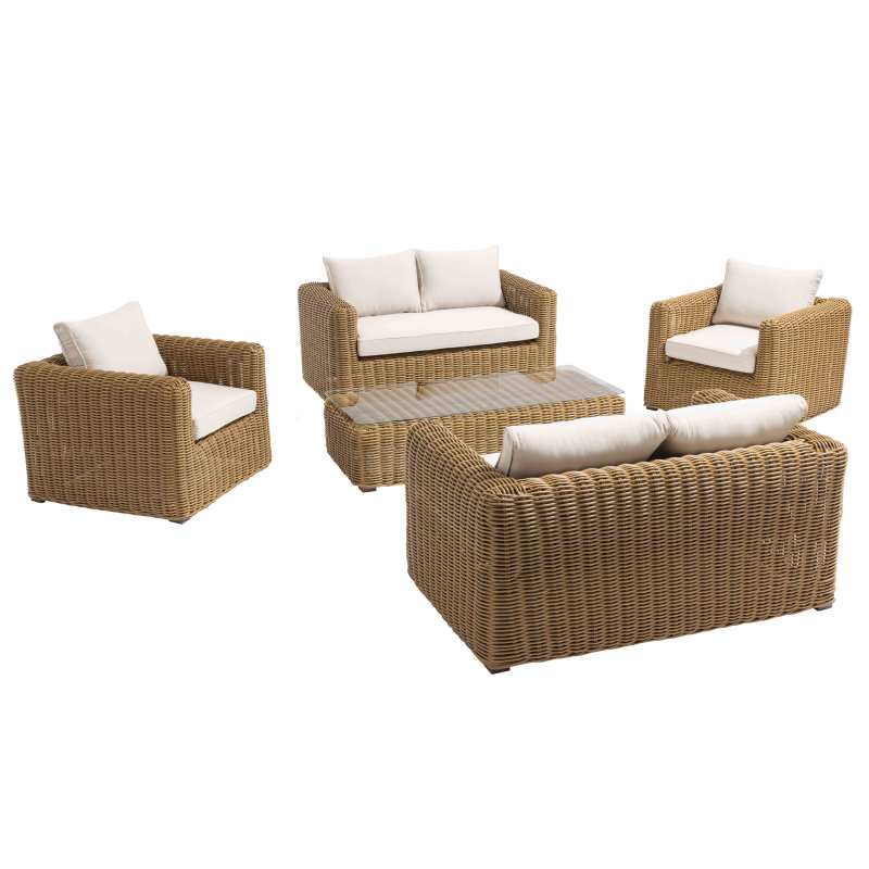 Salon de jardin bas 6 places en résine tressée