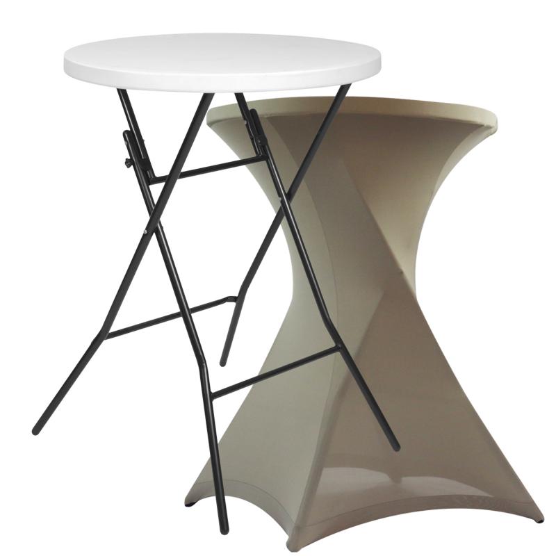 Table haute bar pliante + housse nappe gris sable