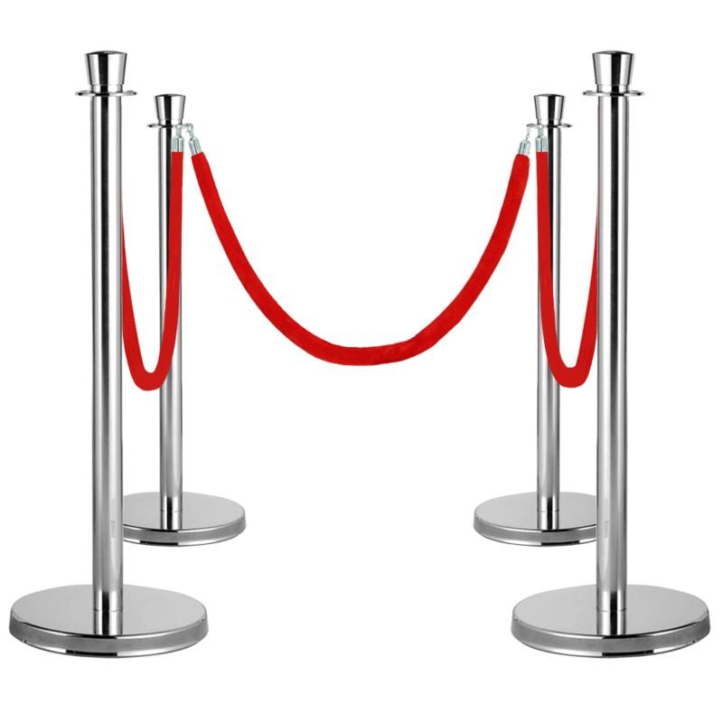 4 poteaux de guidage et cordons en velours rouges