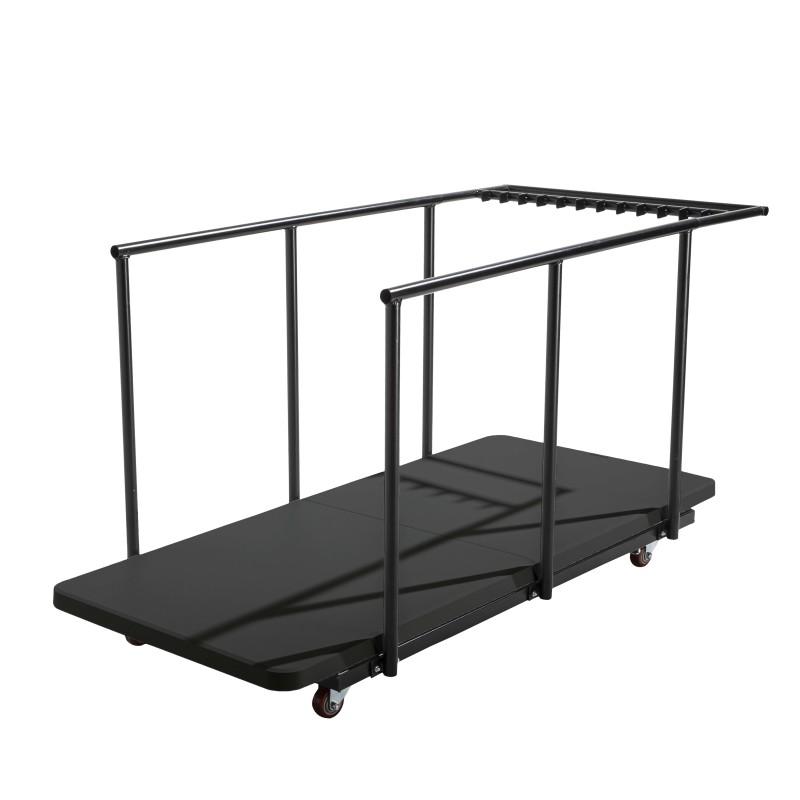 18 tables pliantes noires 180 cm et chariot de transport