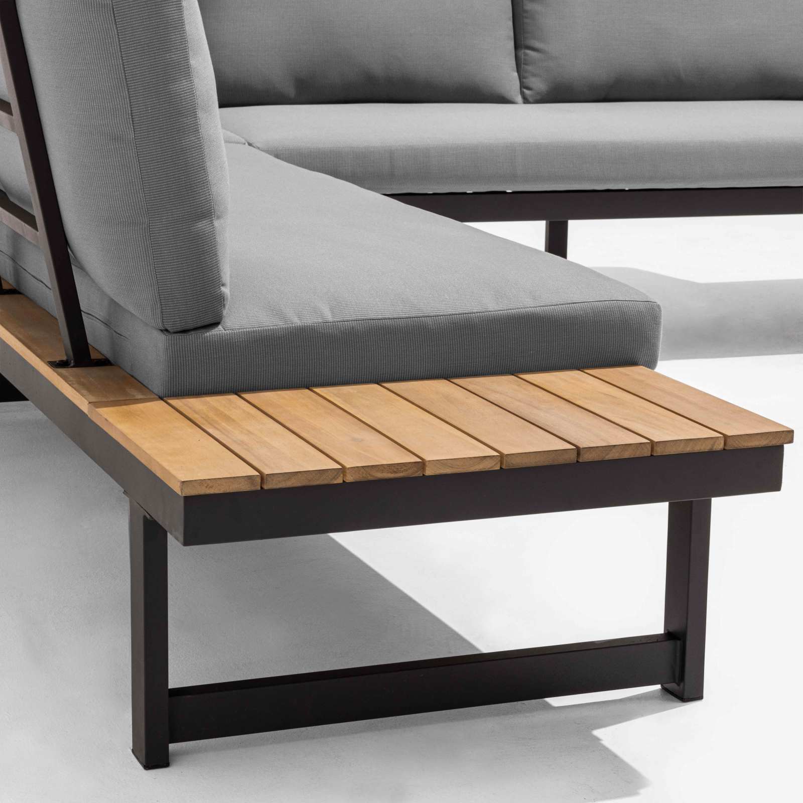 Salon de jardin bas d'angle 6 places en aluminium et bois