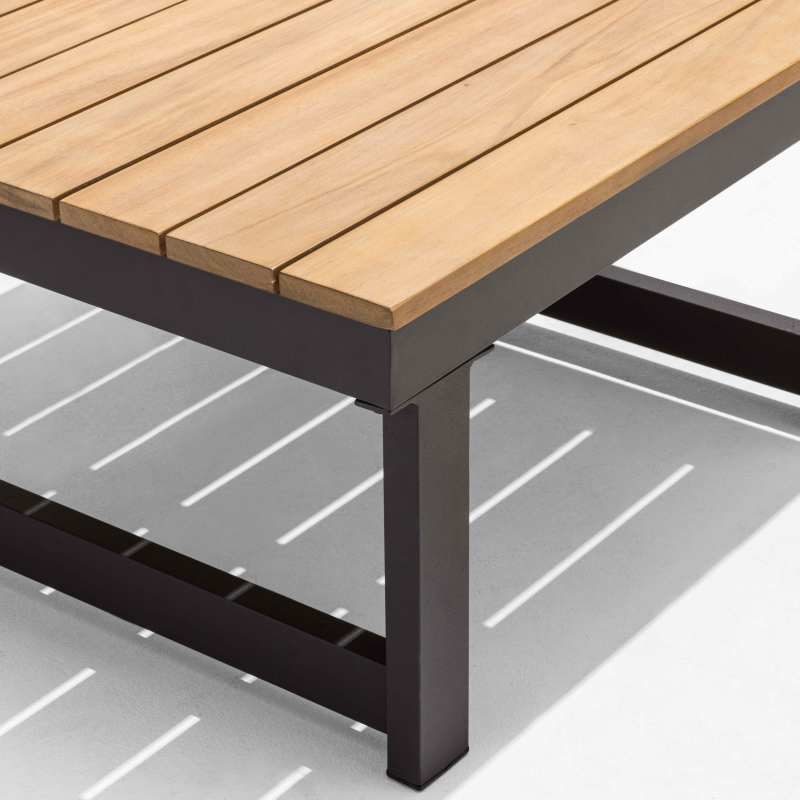 Salon de jardin bas d'angle 6 places en aluminium et bois