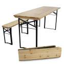 Ensemble table + 2 bancs pliants en bois 180 cm