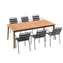 Table de jardin en bois exotique + 6 fauteuils en acier