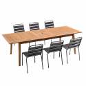 Table de jardin rectangulaire en bois extensible et 6 chaises en métal