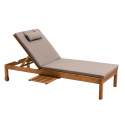 Bain de soleil avec coussin et tablette en bois d'eucalyptus