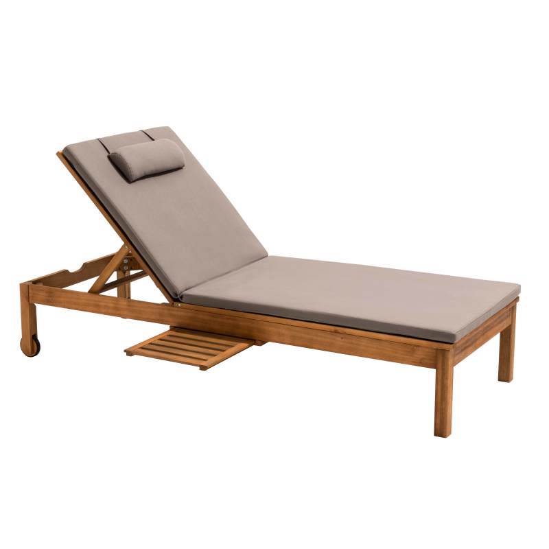 Bain de soleil avec coussin et tablette en bois d'eucalyptus