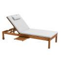 Bain de soleil avec coussin et tablette en bois d'eucalyptus