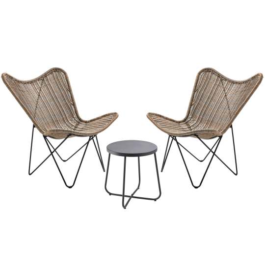 Lot de 2 chaises de jardin en résine tressée et une table basse