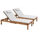 Lot de 2 bains de soleil avec coussin et tablette en bois d'eucalyptus