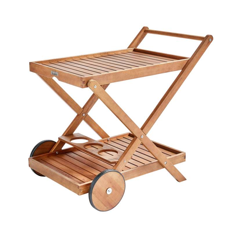 Desserte à roulette en bois d'eucalyptus