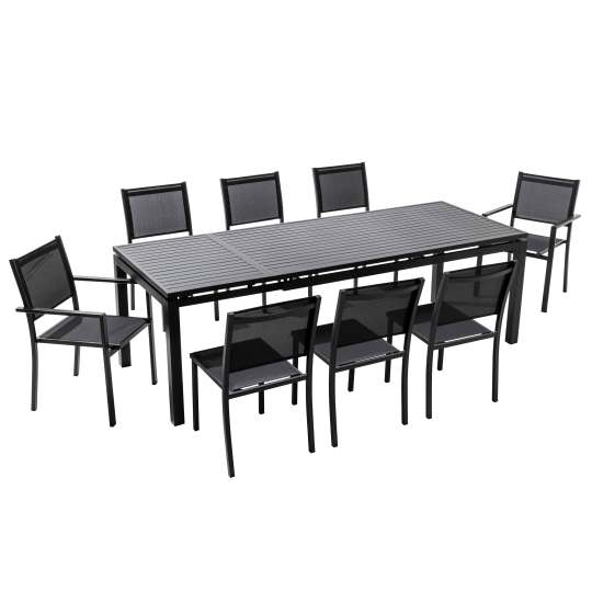 Table de jardin extensible en aluminium 180/240x90 cm et 8 chaises en textilène | Oviala