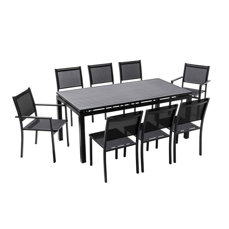 Table de jardin table extensible en aluminium avec 6 chaises et 2 chaises avec accoudoirs