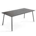 Table de jardin rectangulaire 180 x 90 cm et 6 chaises avec accoudoirs en résine tressée