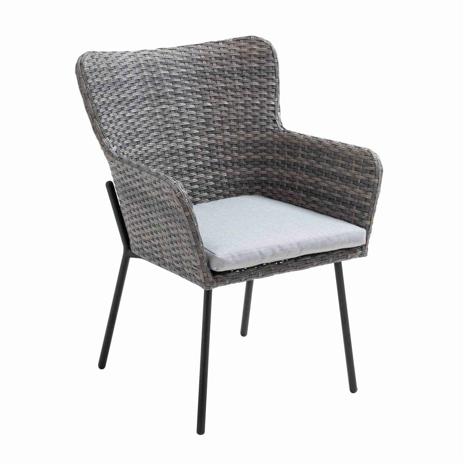 Table de jardin rectangulaire 180 x 90 cm et 6 chaises avec accoudoirs en résine tressée