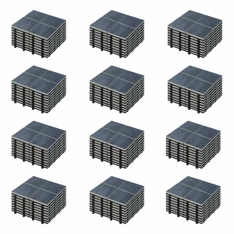Lot dalles de terrasse clipsables à carreaux en pierre noire (30 x 30 x 2,5 cm)