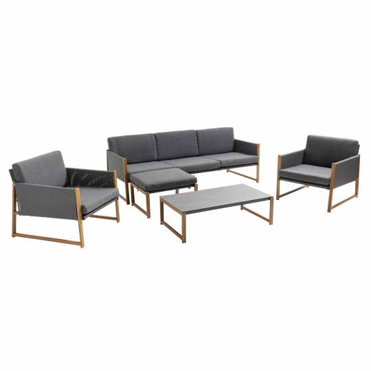 Salon de jardin 5 places avec canapé d'angle et fauteuils | Oviala