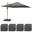 Ensemble parasol déporté inclinable (3 x 3m) 250g/m² + 4 dalles à lester remplissables
