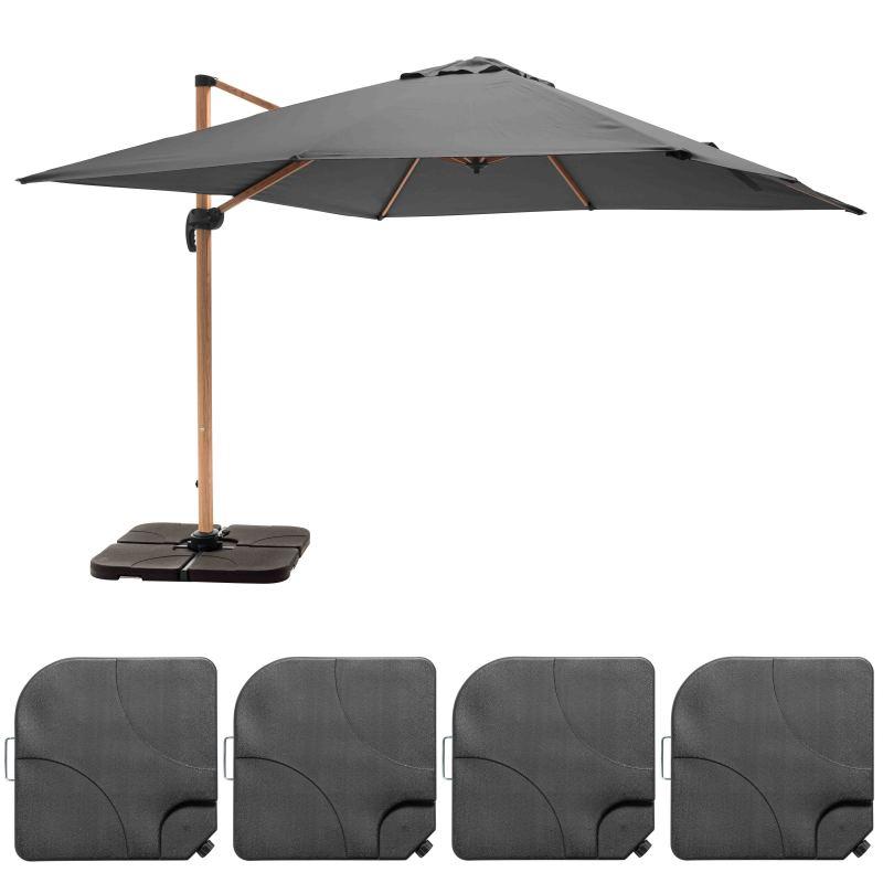 Ensemble parasol déporté inclinable (3 x 3m) 250g/m² + 4 dalles à lester remplissables