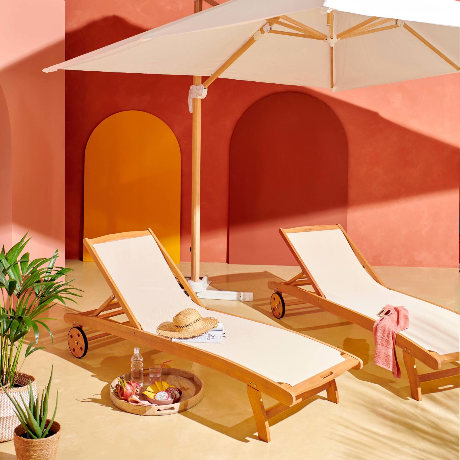 Ensemble parasol déporté inclinable (3 x 3m) 250g/m² + 4 dalles à lester remplissables