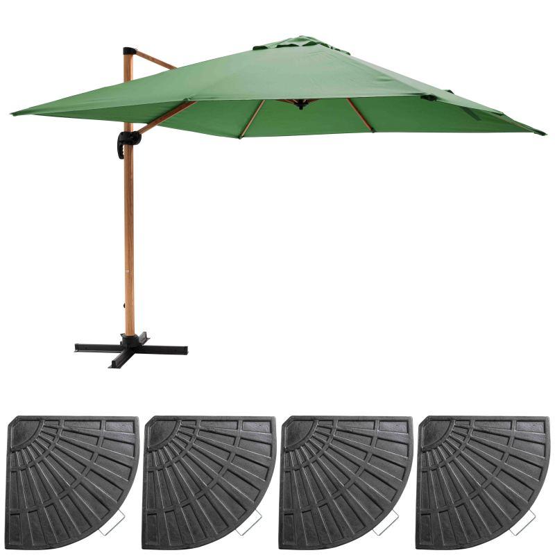 Ensemble parasol déporté inclinable carré (3 x 3m) 250g/m² + 4 dalles lestées