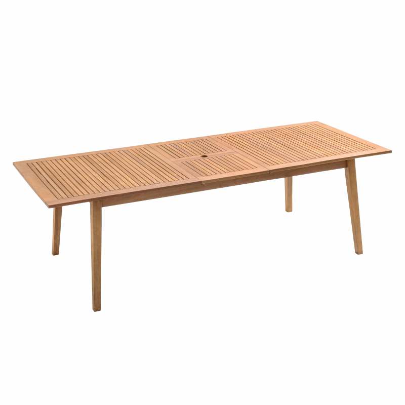Table de jardin rectangulaire en bois extensible avec 6 chaises et 2 chaises avec accoudoirs pliantes