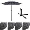 Ensemble parasol droit inclinable 180g/m² (Ø3m) avec pied pliant + 4 dalles lestées