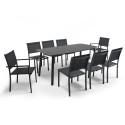 Table de jardin en aluminium et pierre 180 x 90 cm avec 6 chaises et 2 chaises avec accoudoirs