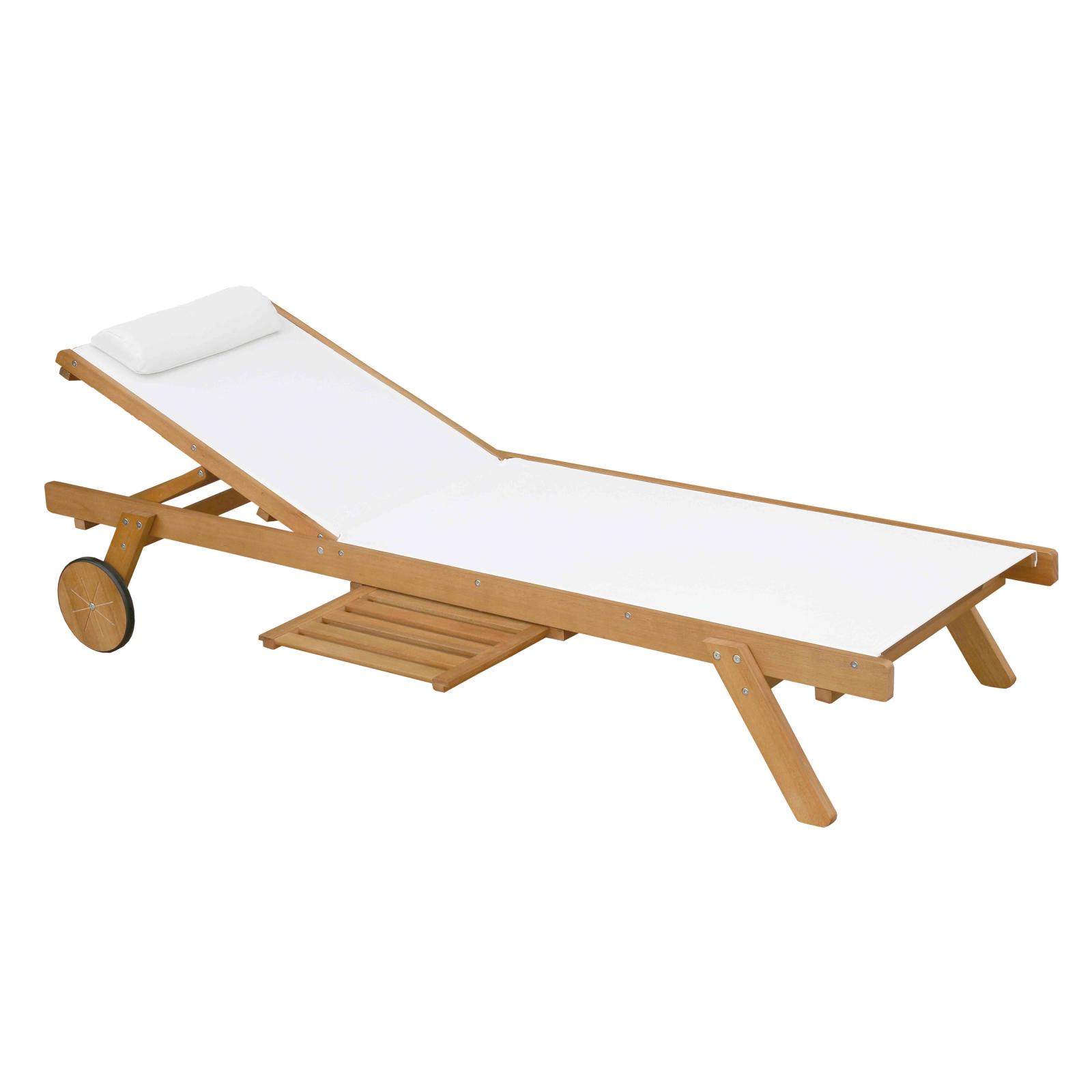 Lot de 2 bains de soleil avec coussin et tablette + 5 positions en bois d'eucalyptus