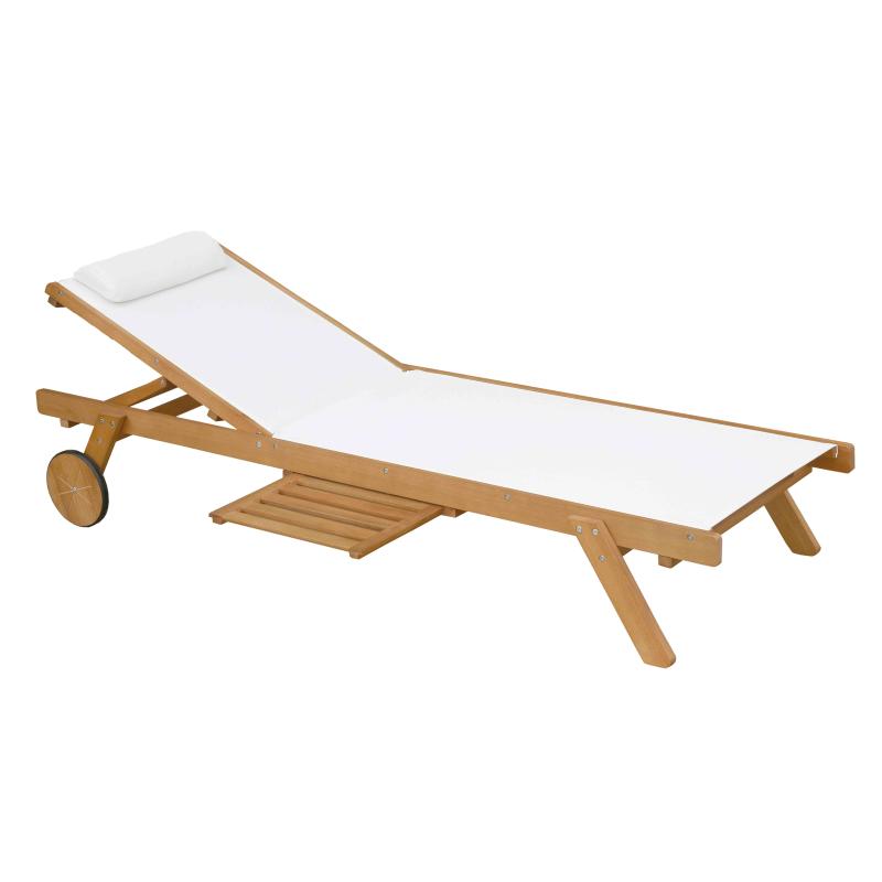 Lot de 2 bains de soleil avec coussin et tablette + 5 positions en bois d'eucalyptus (2/6)