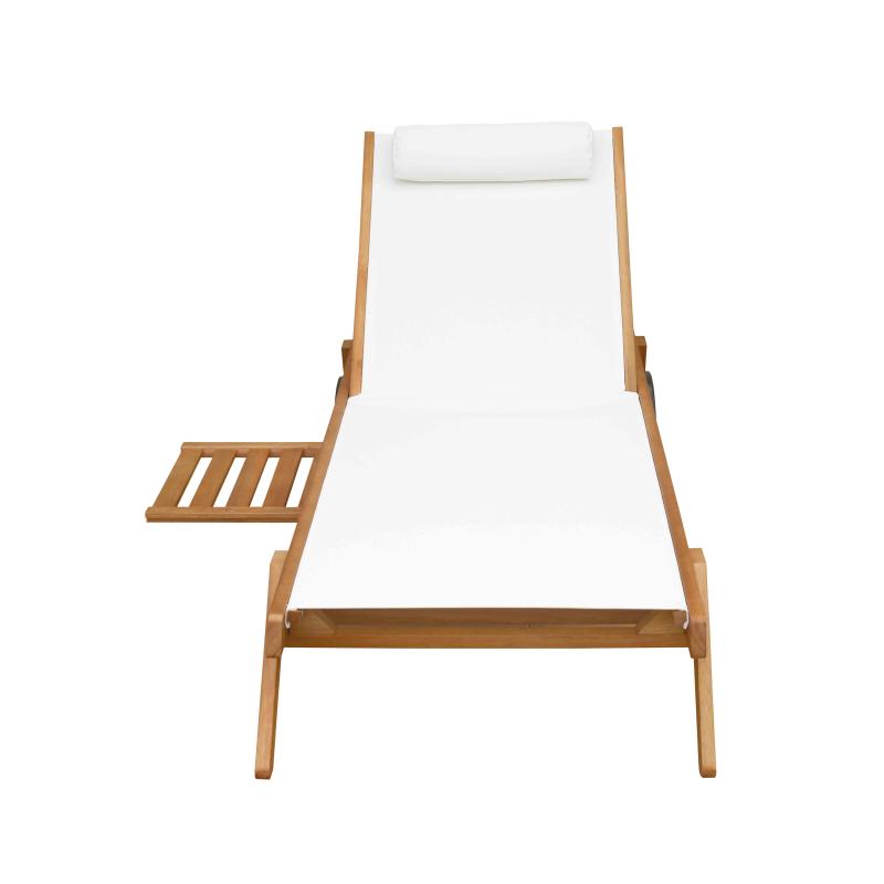 Lot de 2 bains de soleil avec coussin et tablette + 5 positions en bois d'eucalyptus (5/6)