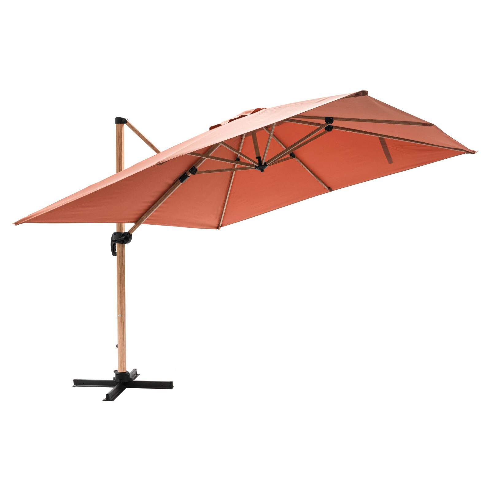 Parasol déporté inclinable carré mât effet bois (3 x 3m) - 250g/m²