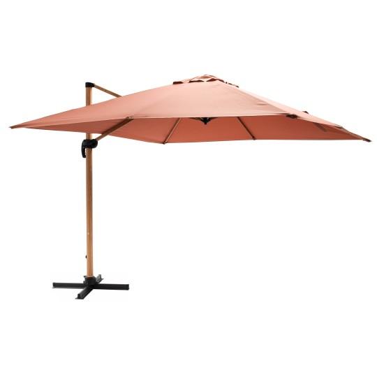 Parasol déporté inclinable carré mât effet bois (3 x 3m) - 250g/m²