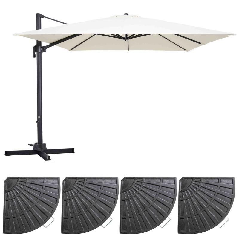 Ensemble parasol déporté carré 250g/m² (3 x 3m) rotatif 360° + 4 dalles lestées